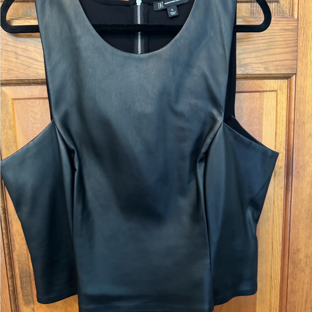 INC International Concepts Sleek Black faux leather top